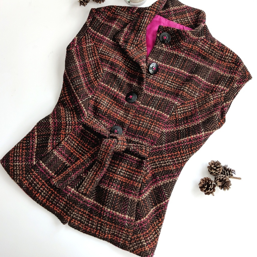 ‼️ CAbi Brown Plaid Button Vest SZ S